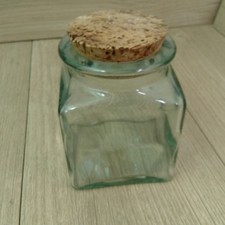Glass Square Jar With Cork Stopper Vintage Made in Italy with Bubbles