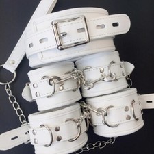 PU Leather Padded Hand Ankle Wrist Cuffs Neck Collar Bondage Set Restraints BDSM