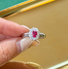 0.58 carat Ruby Burma & Diamond Halo Engagement Ring Platinum