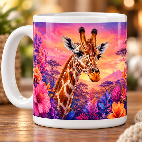 Giraffe mug colourful floral - giraffe,