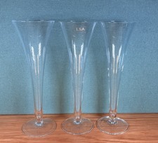 LSA INTERNATIONAL trio Of Clear Glass Hollow Flared Champagne Flutes 24cm Tall