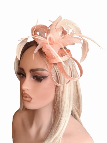 Peach fascinator for weddings - peach,