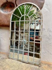 Rustic Distressed Curved Arch Window Metal Frame Mirror, Indoor Outdoor, 60cm