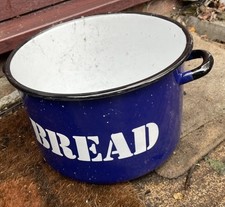 Vintage Blue Enamel Bread Bin Pot Rustic Kitchen Storage  