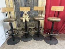 Set Of Four Round Swivel Real Leather Bar Pub Kitchen Restaurant Stools