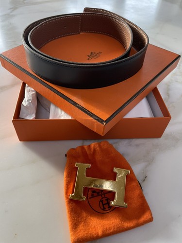 Hermes gold buckle belt - h,
