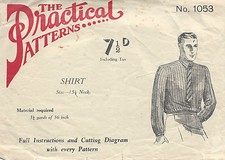 1940s Vintage Sewing Pattern MEN'S SHIRT S:15 1/2 (R883) 