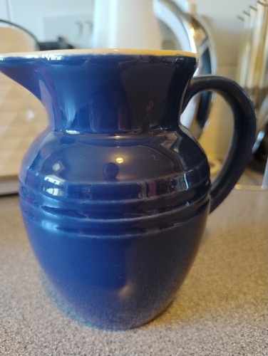Creuset blue jug displayed - creuset, jug,