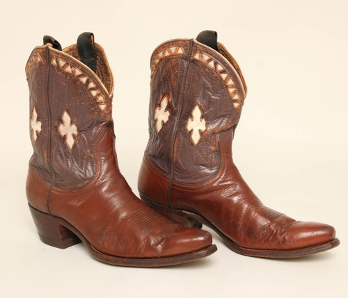 Justin brown leather cowboy - leather,