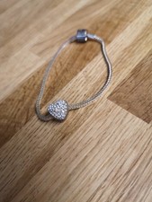 Rhona Sutton 925 Silver  Bracelet. Heart Shaped Charm With Swarovski Crystals
