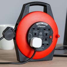 4 Gang Way 10m Metre Electric Extension Cable Reel Mains Plug & Socket Lead Red