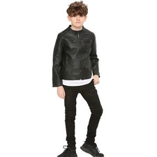 Kids Boys Black Jacket PU
