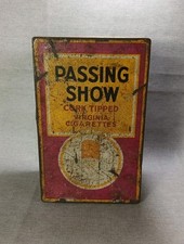 1940s Vintage Passing Show Cork Tipped Virginia Cigarettes Advertising Tin Box 