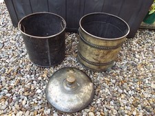 VINTAGE LARGE ANTIQUE COAL BUCKET WITH LID & LINER LOTS OF WEAR RUSTIC H31 D30cm