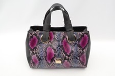 Moda in Pelle Rennie Bag Top Handle Handbag Snake Leather Purple Pink Medium