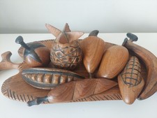 Vintage Style Wooden Fruit Bowl With Individually Handcarved Fruit Vegetables 