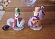 Christopher Radko Vintage Snowmen Bobble Head Ornaments Shiny Brite X 2