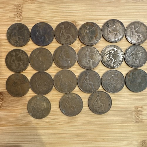British one penny coins - one,