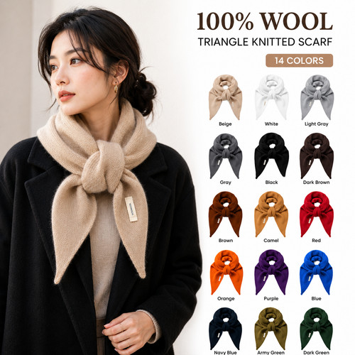 Wool knitted triangular scarf - wool,
