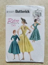 Vintage Butterick No. B5605 Retro '56 Sewing Pattern Fit & Flare Dress and Belt 