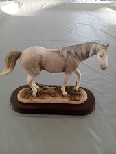 Ornament Horse Ceramic On Wooden Plinth Marking On Bottom