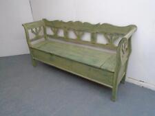 A Green & Yellow Tulip Antique / Old Pine 3 Seater Box Settle / Bench