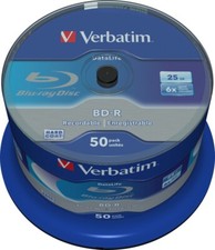 50 Verbatim Blu Ray 43838 25GB 6x Speed Non Printable Spindle Blank BD-R discs