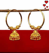 Real looking 22 ct gold plated EARRINGS Indian LARGE HOOP Ethnic Style kapa  