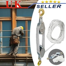 Rope Hoist Pulley Block Tackle Winch Puller Lifting Pulley Hook 15/20M Long Rope