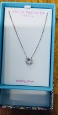 Stella Picciotto Necklace 925 Silver & Cubic Zirconia Stone Flower Pendant NEW