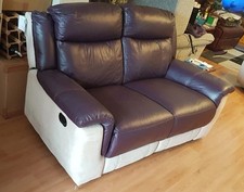 Manual Reclining 2 Seater Sofa Settee Purple & Cream