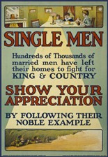 WA10 Vintage WWI British Single Men Wanted War Recruitment Poster WW1 RePrint A4
