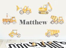 Personalised Construction Vehicle Watercolour Style Wall Stickers Digger Tractor