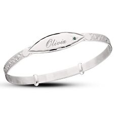 Personalised Children's 925 Silver Unisex Bangle, birthstone ,Baby shower 0-3yrs