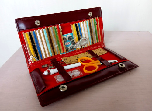 Vintage hotel sewing kit brown