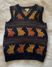 Jojo Maman Bébé Boys Lambswool Vest with Bull Pattern size  3-4 Years