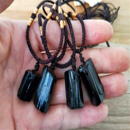 Black tourmaline stone pendant - black,