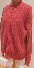 BRORA 100% CASHMERE CHUNKY KNIT ZIPPED CARDIGAN RED SZ 14/16