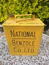 Vintage 2 Gallon NATIONAL BENZOLE CO LTD Petrol Can & Brass Cap 1950 FREE P&P 