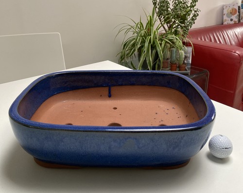 Large blue glazed bonsai pot - large,