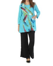 Jess & Jane Bora Bora Mineral Washed Cotton Top With Linen Contrast Blue