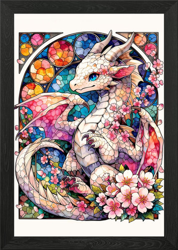 Stained glass sakura dragon - glass,