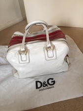 Designer Authentic D&G Lily Large White/Red Leather Multi Zip Bag Excellent Cond