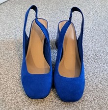 M&S Blue UK 5.5 Wide Fit Faux Suede Court Shoes Block Heel 