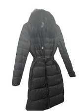 Women's PRADA Luxury Black Down Puffer Coat Real Fur Trim Size 8 (42) Authentic