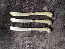 Antique 3 Solid Silver Handled Butter Knives with Elaborate Decoration 1906