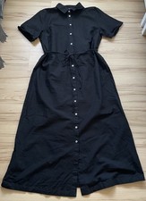Primark Black Collared Short Sleeved Oversized Belted Midi Shirt Dress Size 8