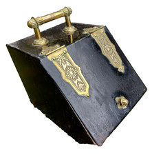 Brass & black Metal coal scuttle coal box slipper keeper