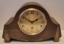 Antique c1930’s German Art Deco Oak Westminster Chiming Mantel Clock (Serviced)