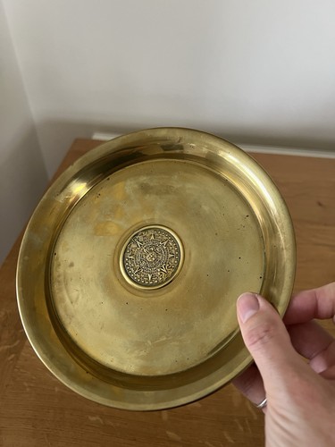 Vintage brass dish aztec - brass,
